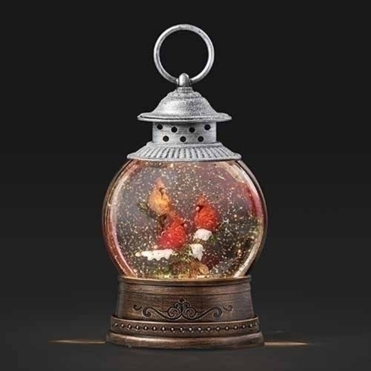 Roman 9.75" LED Lighted Cardinal Round Christmas Snow Globe Lantern